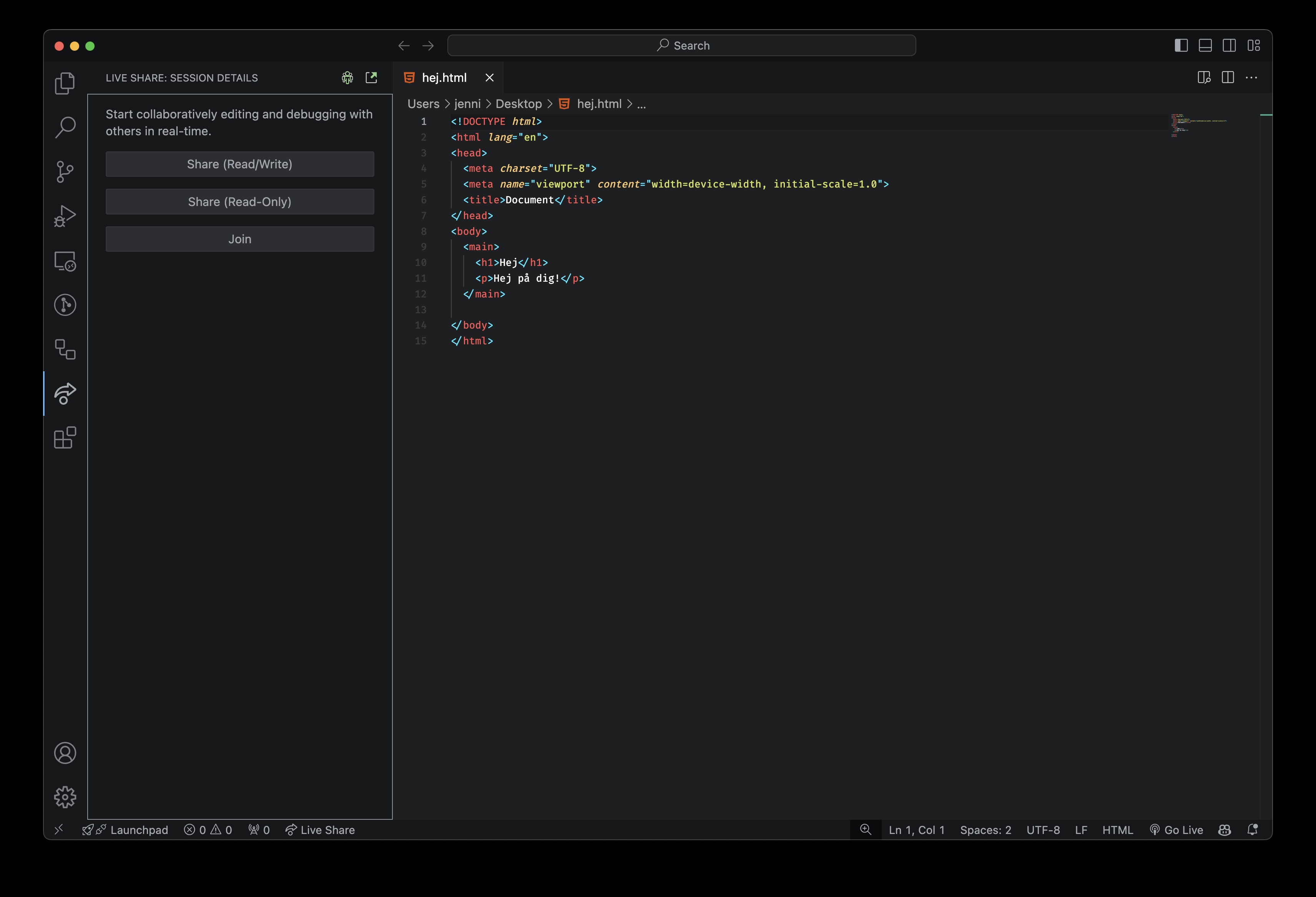 Skärmdump på Live Share-tillägget